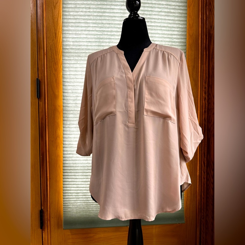 TORRID NWT Harper Georgette Pullover 3/4 Sleeve Blouse *Mushroom M/L ,00